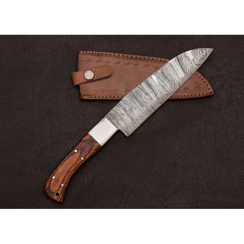 Handcrafted Damascus Steel Chef Knife 7 Inch Fillet Blade With Leather Sheath 1