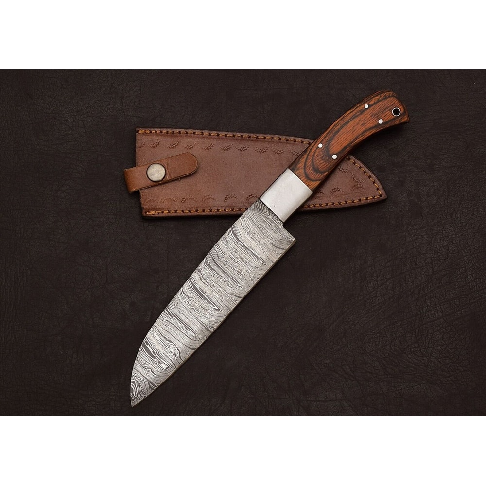 Handcrafted Damascus Steel Chef Knife 7 Inch Fillet Blade With Leather Sheath 2