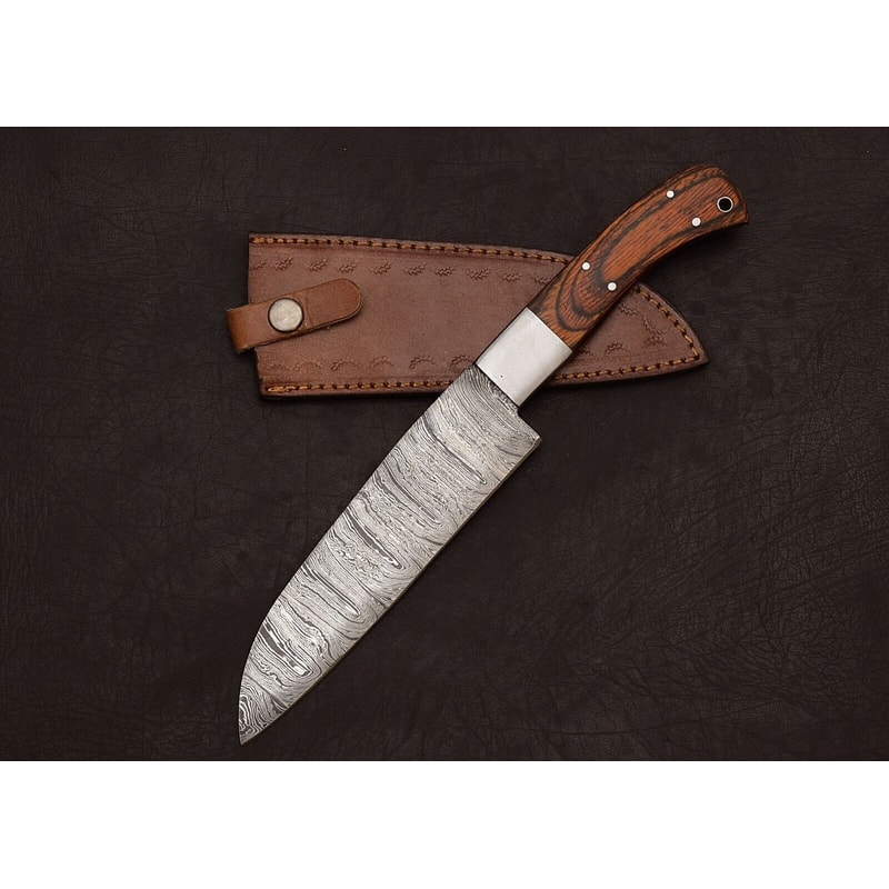 Handcrafted Damascus Steel Chef Knife 7 Inch Fillet Blade With Leather Sheath 2