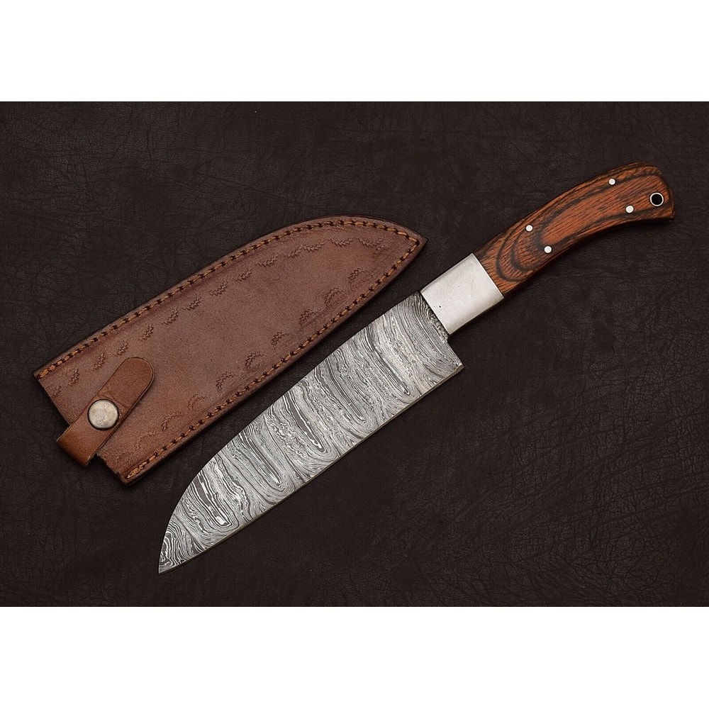 Handcrafted Damascus Steel Chef Knife 7 Inch Fillet Blade With Leather Sheath 0
