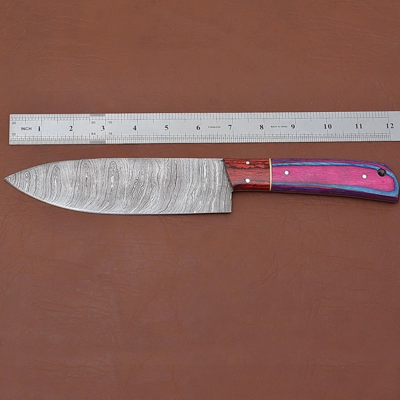 Custom Handmade Damascus Steel Chef Fillet Knife With Pakka Wood Handle And Leather Sheath 1