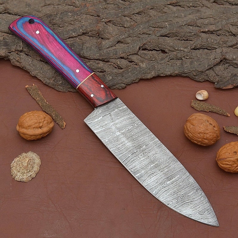 Custom Handmade Damascus Steel Chef Fillet Knife With Pakka Wood Handle And Leather Sheath 2