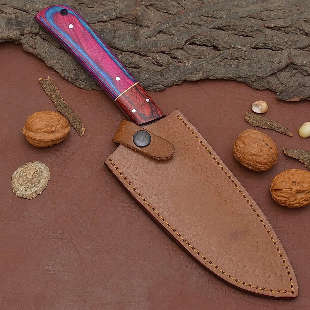 Custom Handmade Damascus Steel Chef Fillet Knife With Pakka Wood Handle And Leather Sheath 3