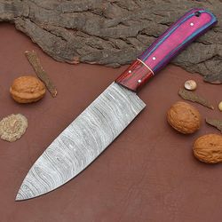 custom handmade damascus steel chef fillet knife with pakka wood handle and leather sheath