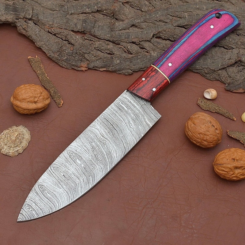 Custom Handmade Damascus Steel Chef Fillet Knife With Pakka Wood Handle And Leather Sheath 0