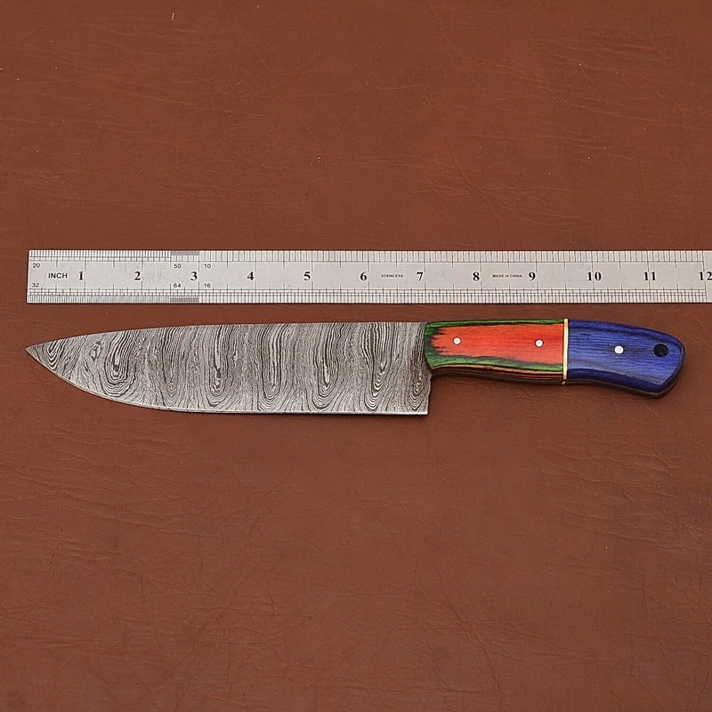 Handmade Damascus Steel Chef Fillet Knife With Pakka Wood Handle Leather Sheath Perfect For Kitch 2