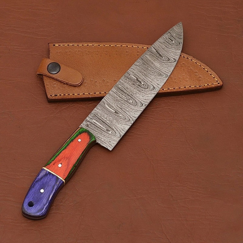 Handmade Damascus Steel Chef Fillet Knife With Pakka Wood Handle Leather Sheath Perfect For Kitch 1