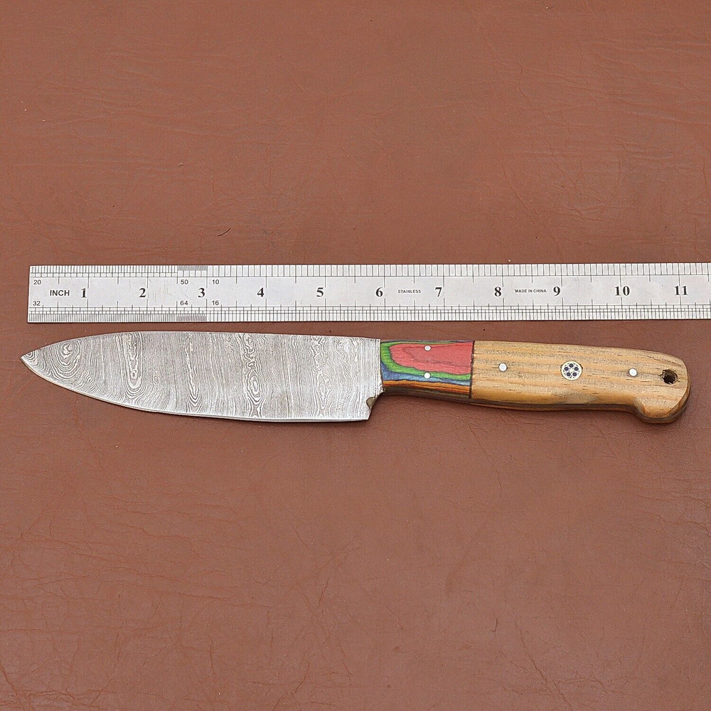 Premium Handmade Damascus Chef Knife 7 Blade With Pakka Wood Handle Ideal For Outdoor Kitchen Use 1