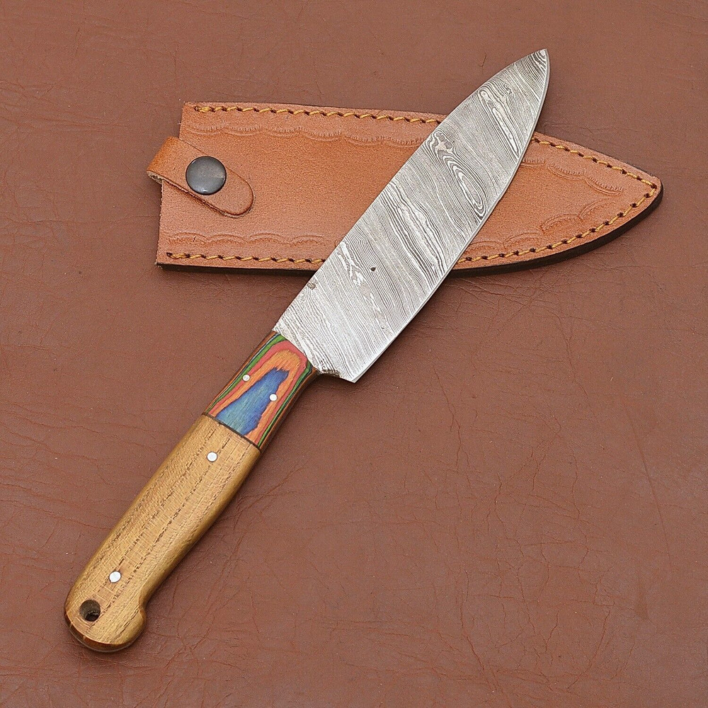 Premium Handmade Damascus Chef Knife 7 Blade With Pakka Wood Handle Ideal For Outdoor Kitchen Use 2