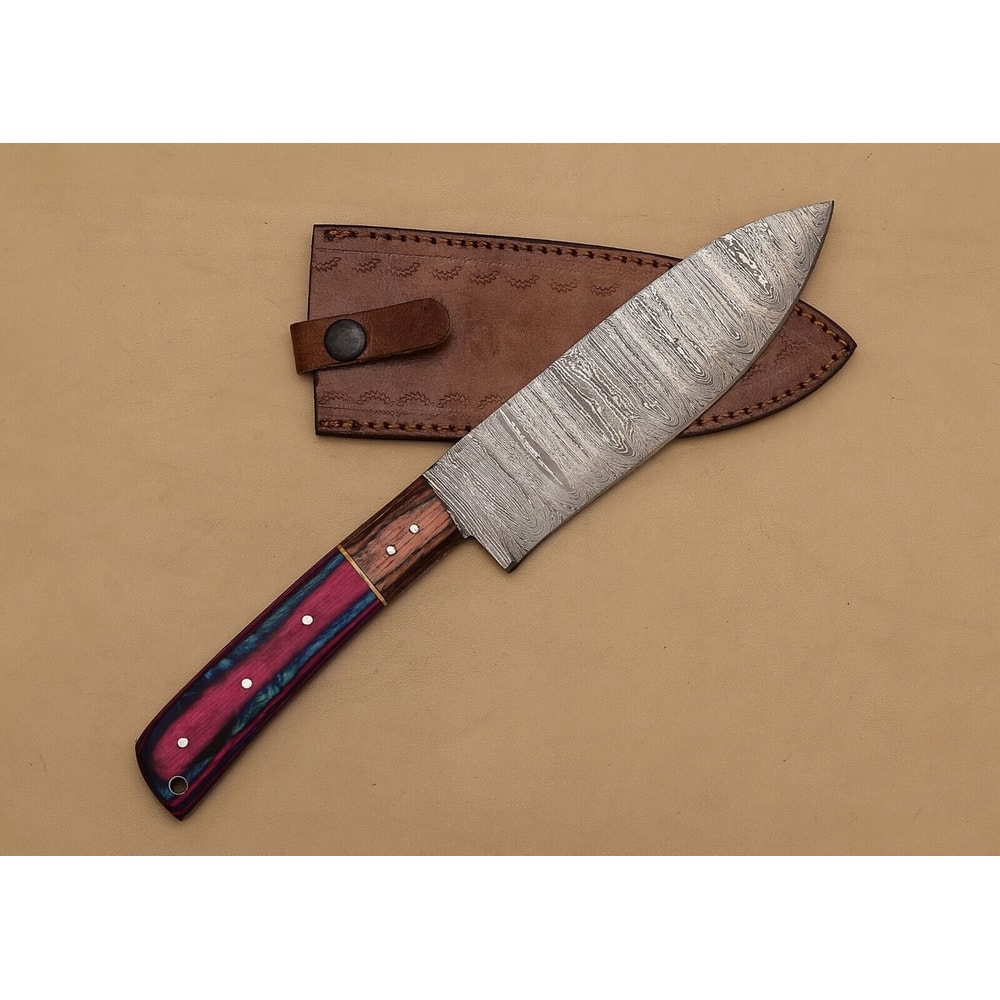 Exclusive Handmade Damascus Steel Chef Fillet Knife With Pakka Wood Handle Leather Sheath 1