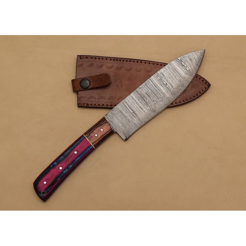 Exclusive Handmade Damascus Steel Chef Fillet Knife With Pakka Wood Handle Leather Sheath 1