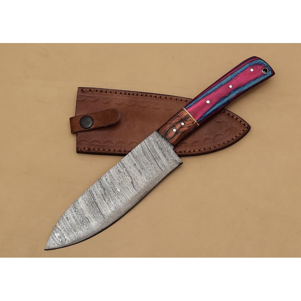 Exclusive Handmade Damascus Steel Chef Fillet Knife With Pakka Wood Handle Leather Sheath 2
