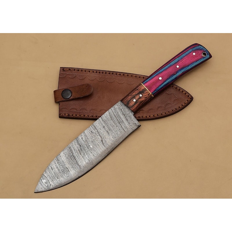 Exclusive Handmade Damascus Steel Chef Fillet Knife With Pakka Wood Handle Leather Sheath 2