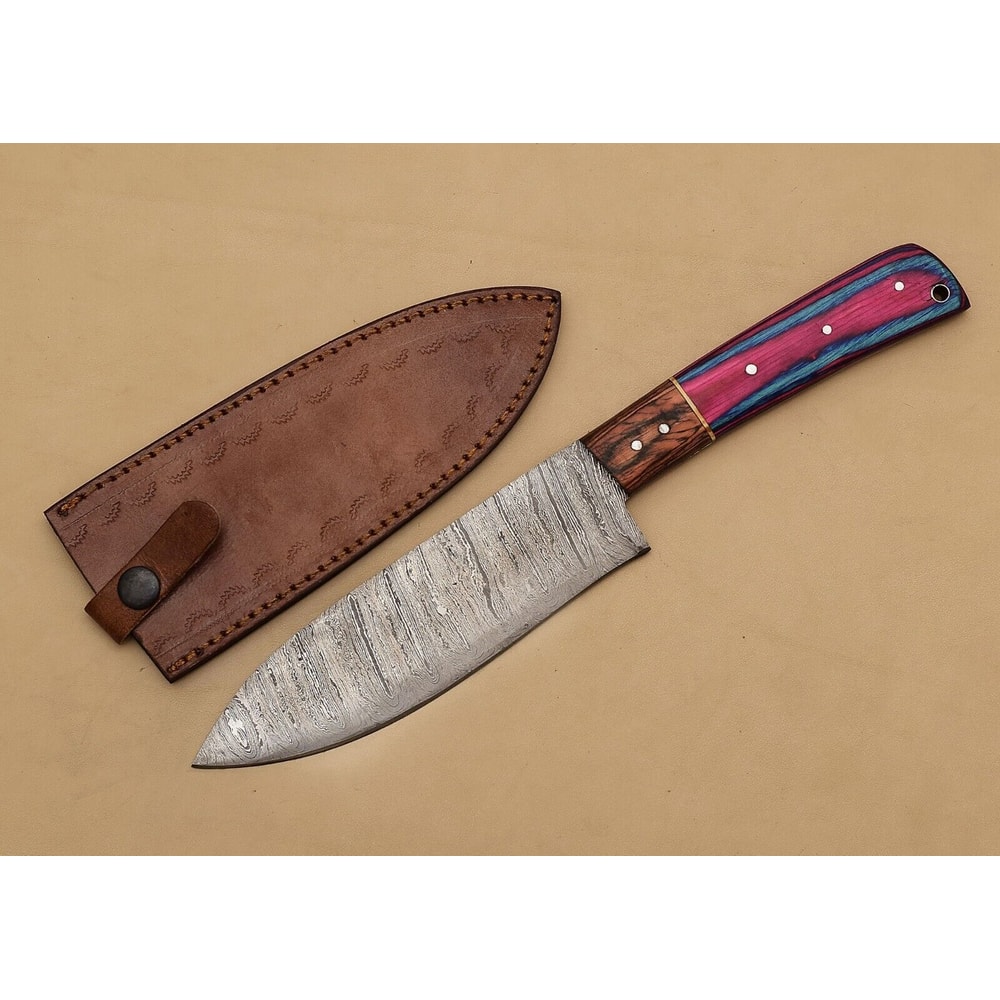Exclusive Handmade Damascus Steel Chef Fillet Knife With Pakka Wood Handle Leather Sheath 0