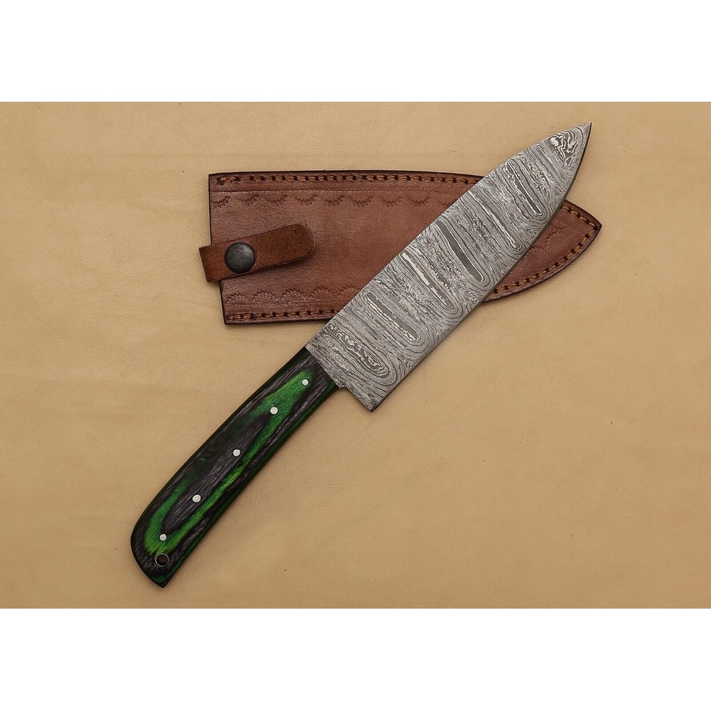 Premium Damascus Steel Kitchen Fillet Knife Handmade Chef Tool With Leather Sheath 1