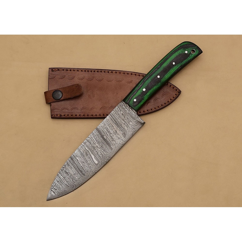 Premium Damascus Steel Kitchen Fillet Knife Handmade Chef Tool With Leather Sheath 0