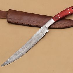 beautiful handmade damascus steel chef knife – wooden handle, 12 inch overall length