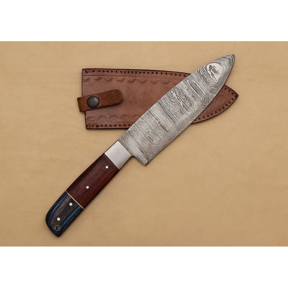 ArtisanCrafted Damascus Steel Fillet Knife With Polished Pakka Wood Handle Sheath 1
