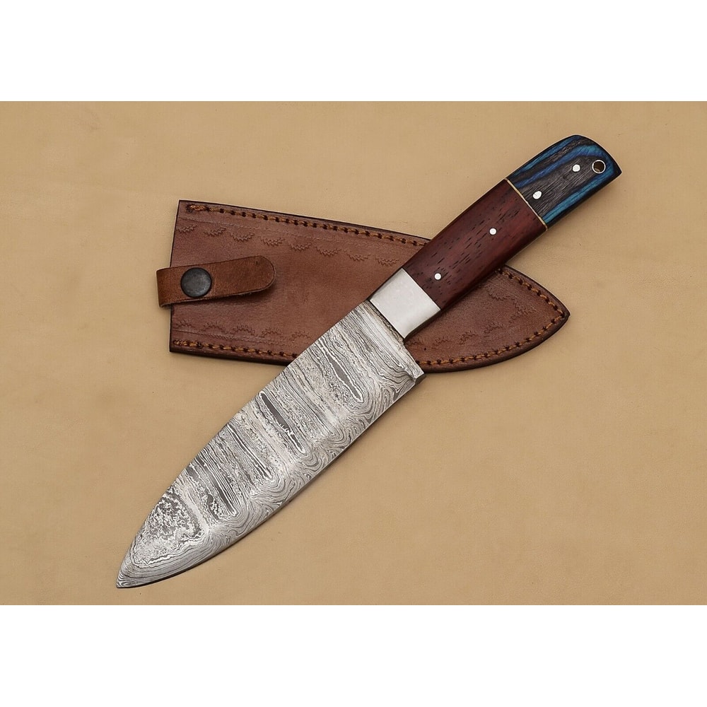 ArtisanCrafted Damascus Steel Fillet Knife With Polished Pakka Wood Handle Sheath 0