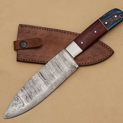 artisan-crafted damascus steel fillet knife with polished pakka wood handle & sheath