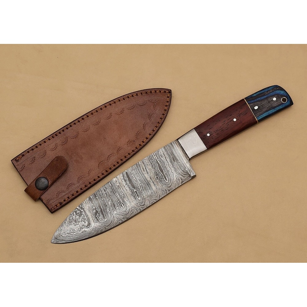 ArtisanCrafted Damascus Steel Fillet Knife With Polished Pakka Wood Handle Sheath 2