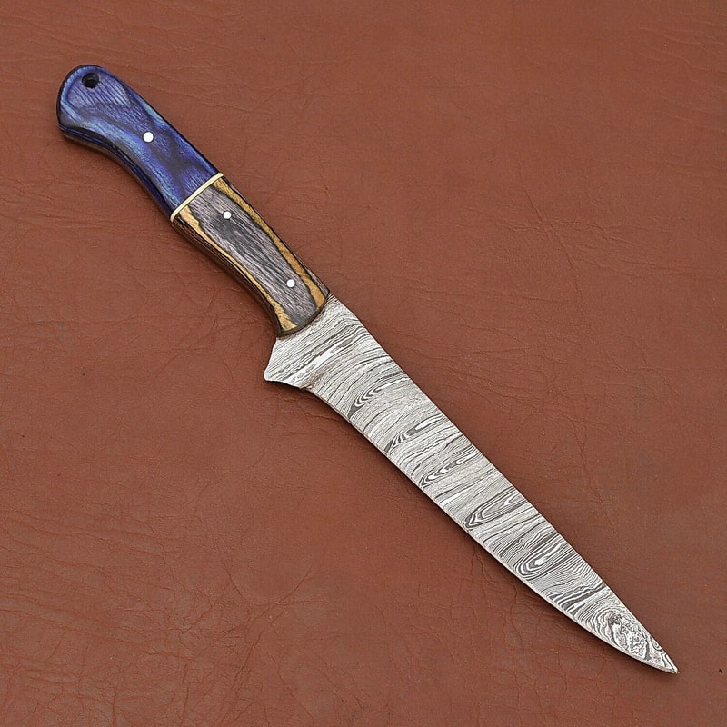 Custom Handmade Damascus Steel Knife Luxury Chef Fillet Blade With Leather Sheath 3