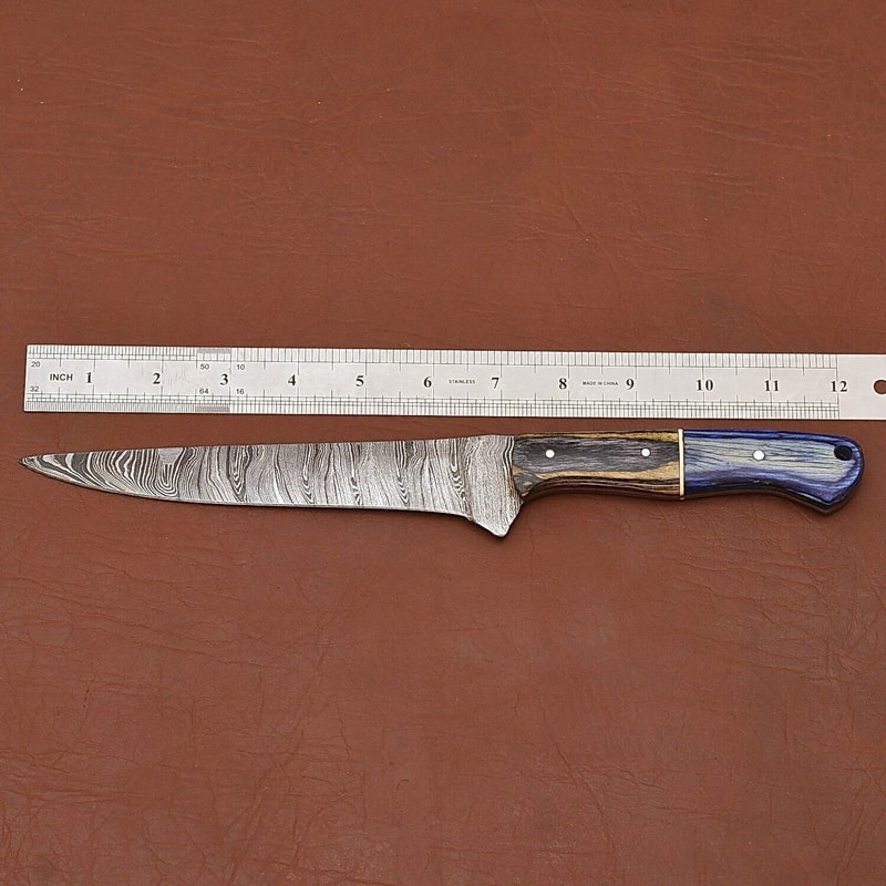 Custom Handmade Damascus Steel Knife Luxury Chef Fillet Blade With Leather Sheath 2