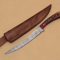 custom damascus steel fillet knife – 12" chef knife with elegant pakka wood grip