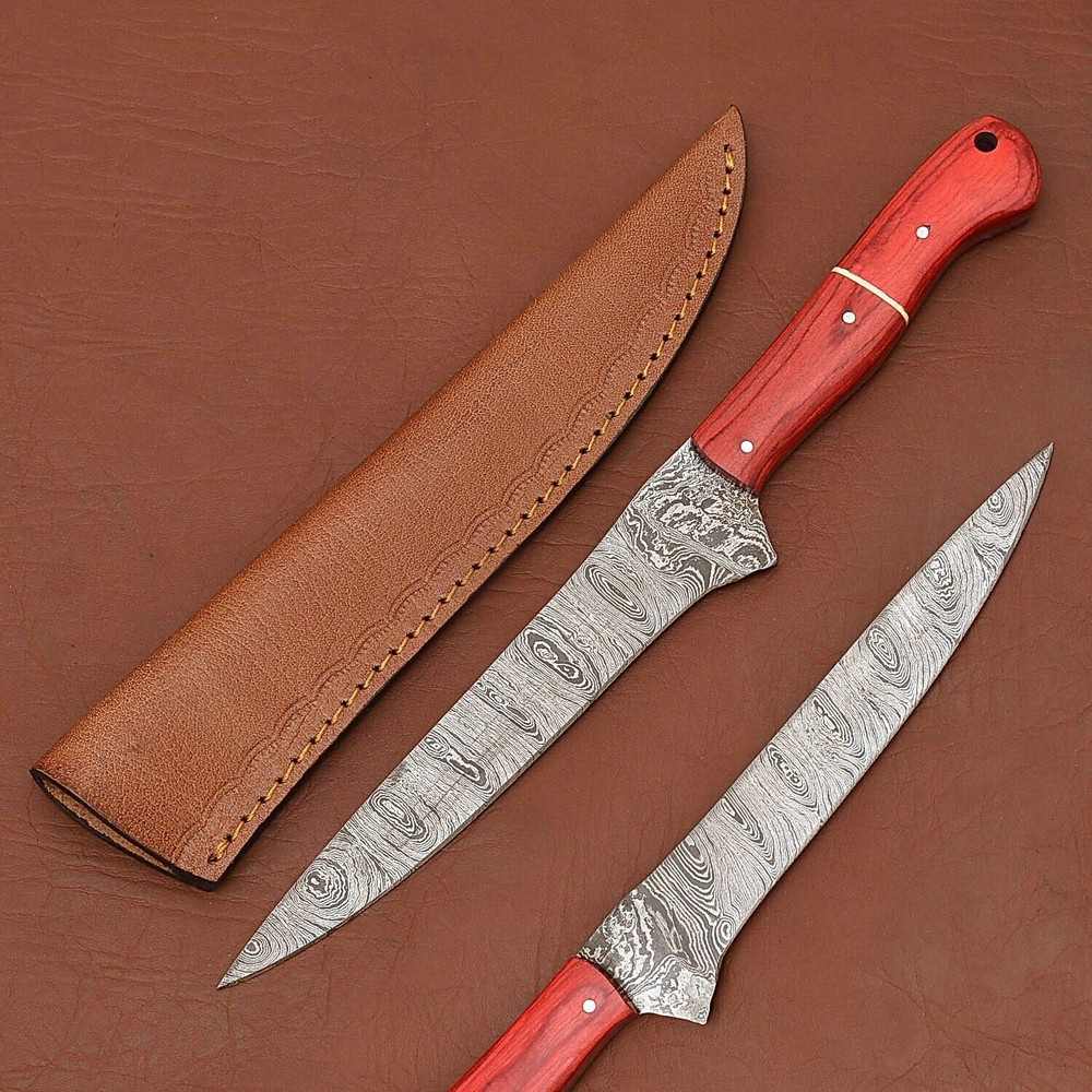 Classic Damascus Steel Chef Knife Handcrafted Blade With Wooden Handle 0