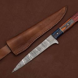exquisite damascus steel fillet knife – hand-forged chef knife with pakka wood handle