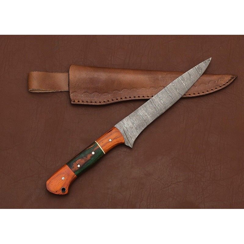 Damascus Steel Fillet Knife HandForged Chef Knife With Pakka Wood Handle 1