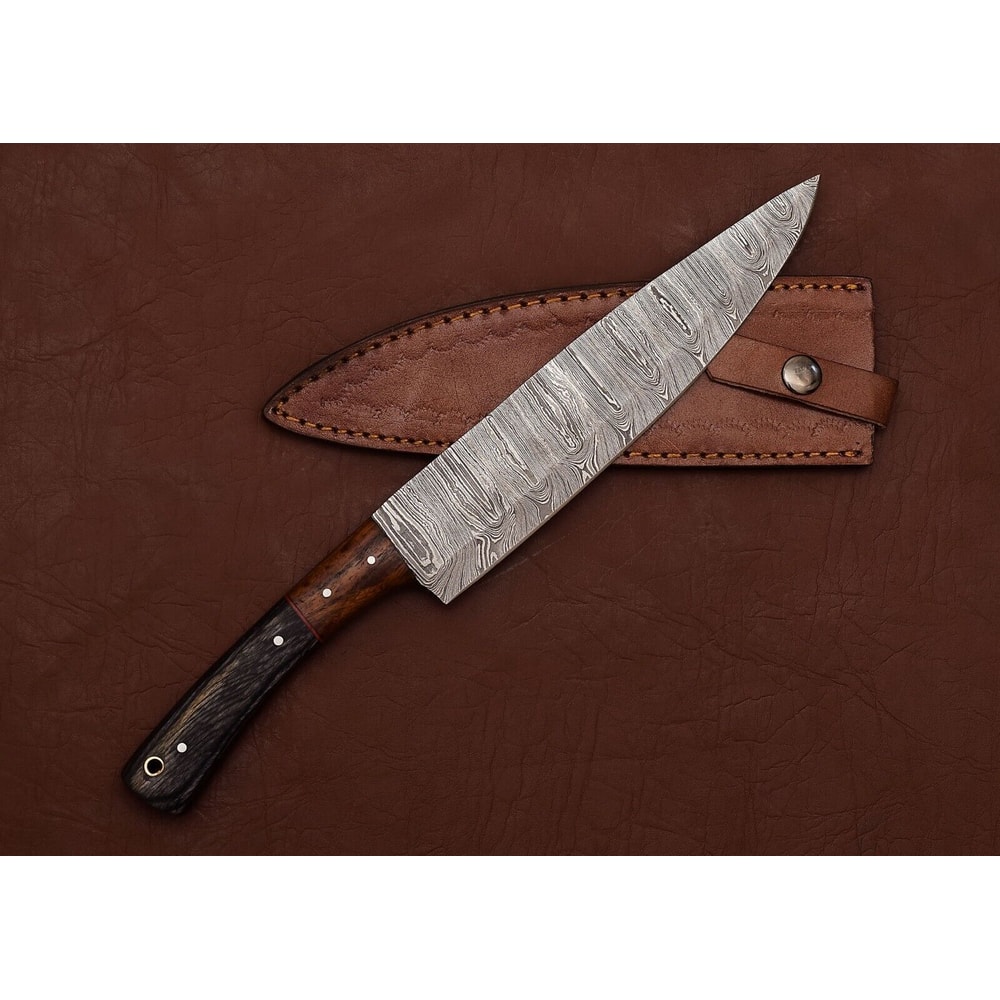 The Culinary Artisan Damascus Knife Custom Handmade With Leather Sheath 1