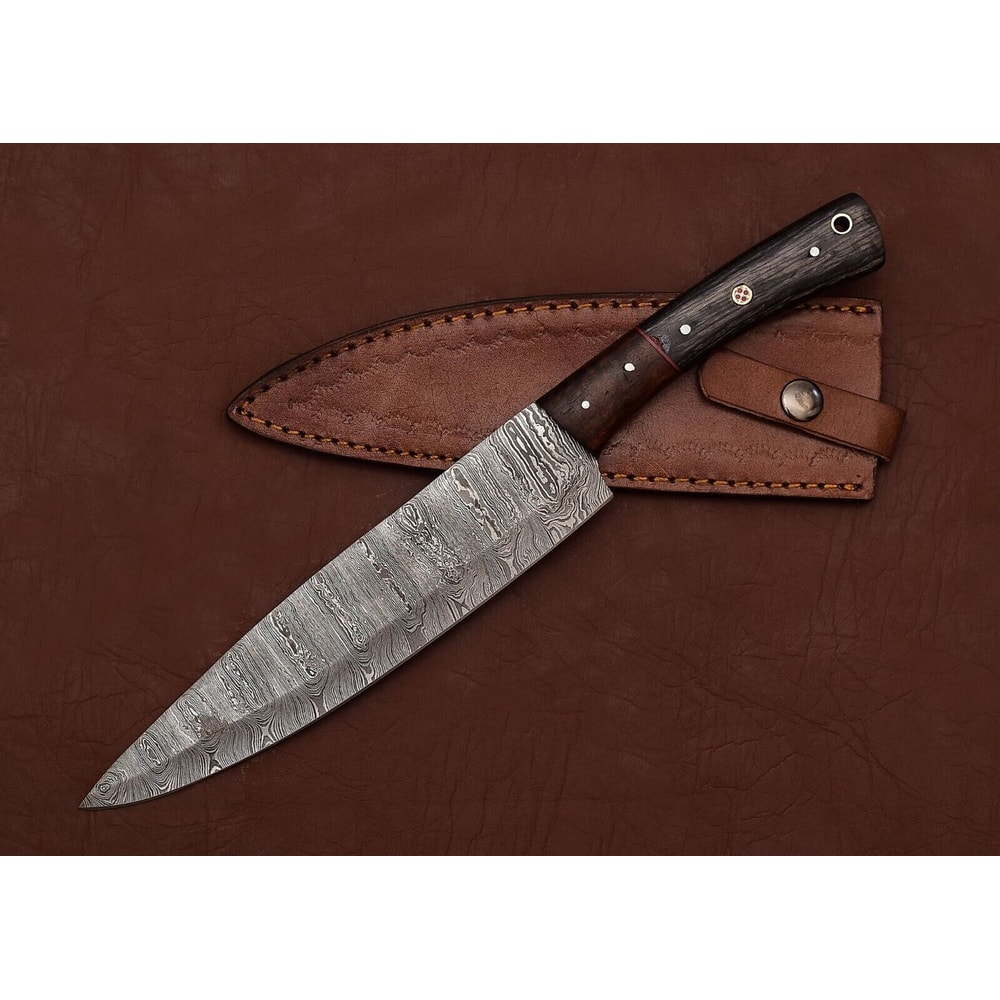 The Culinary Artisan Damascus Knife Custom Handmade With Leather Sheath 0