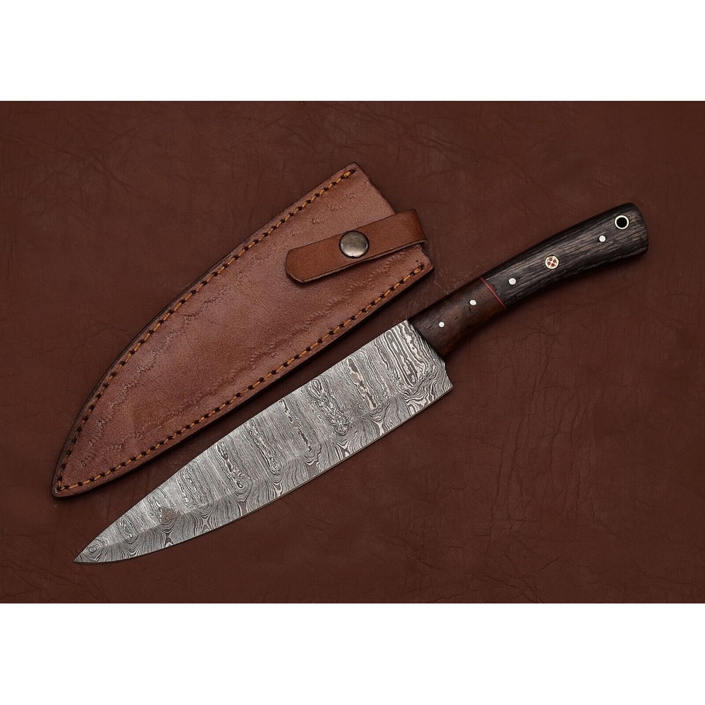 The Culinary Artisan Damascus Knife Custom Handmade With Leather Sheath 2