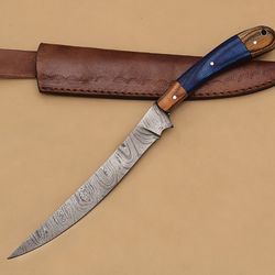 handcrafted brilliance – damascus steel chef knife with leather sheath