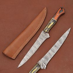 damascus legacy chef knife – razor sharp fillet blade with leather case