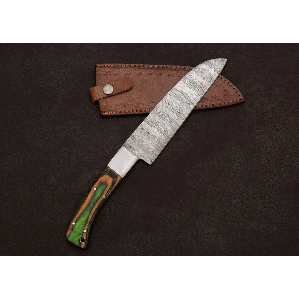 Premium Handmade Damascus Steel Kitchen Knife 8 Blade With Leather Sheath 1