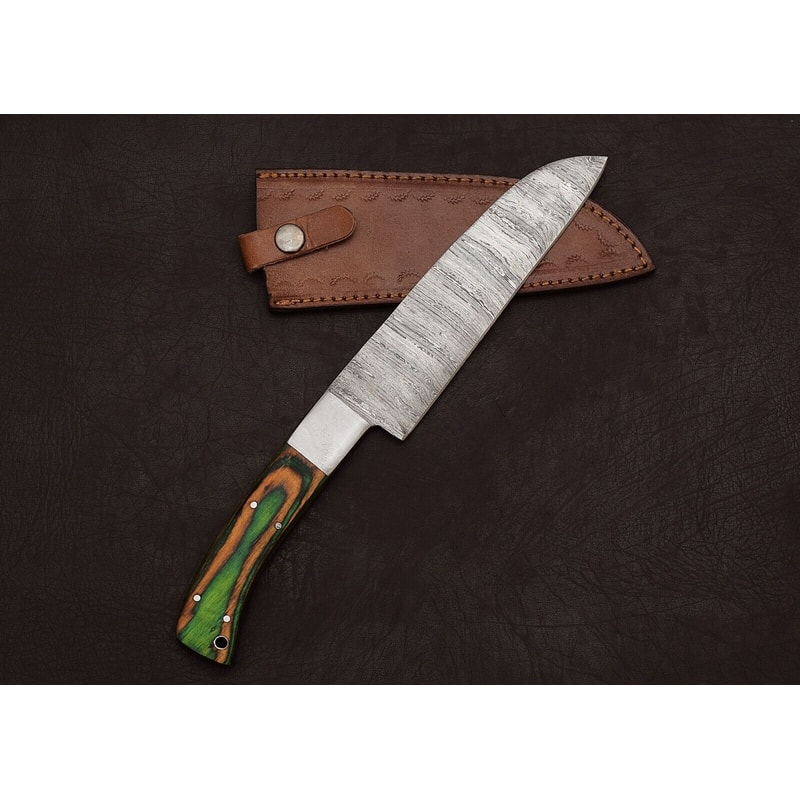 Premium Handmade Damascus Steel Kitchen Knife 8 Blade With Leather Sheath 1