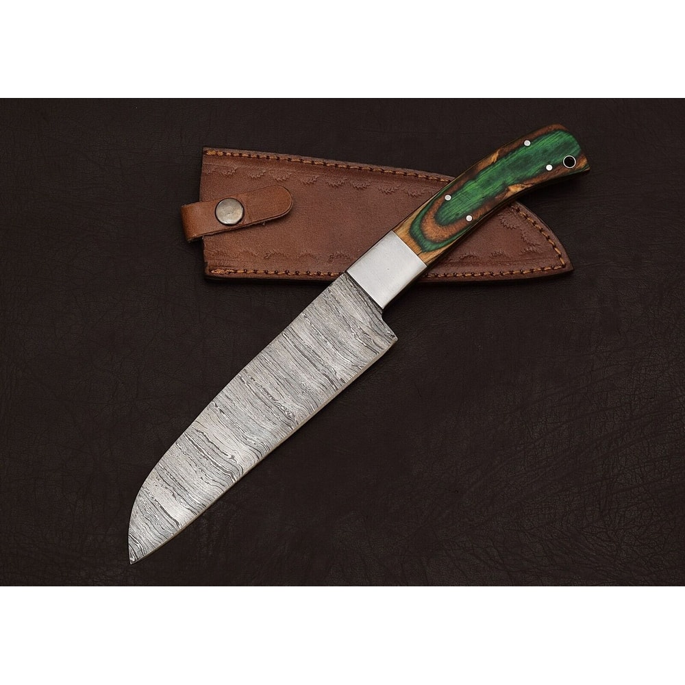 Premium Handmade Damascus Steel Kitchen Knife 8 Blade With Leather Sheath 2