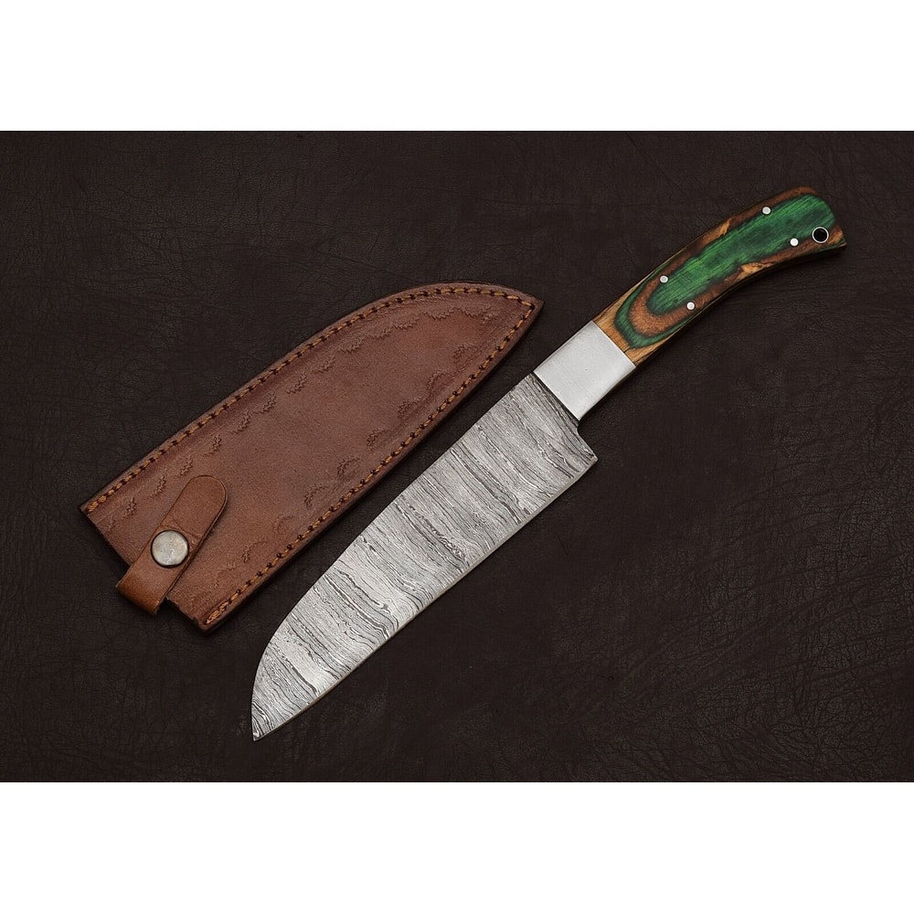 Premium Handmade Damascus Steel Kitchen Knife 8 Blade With Leather Sheath 0