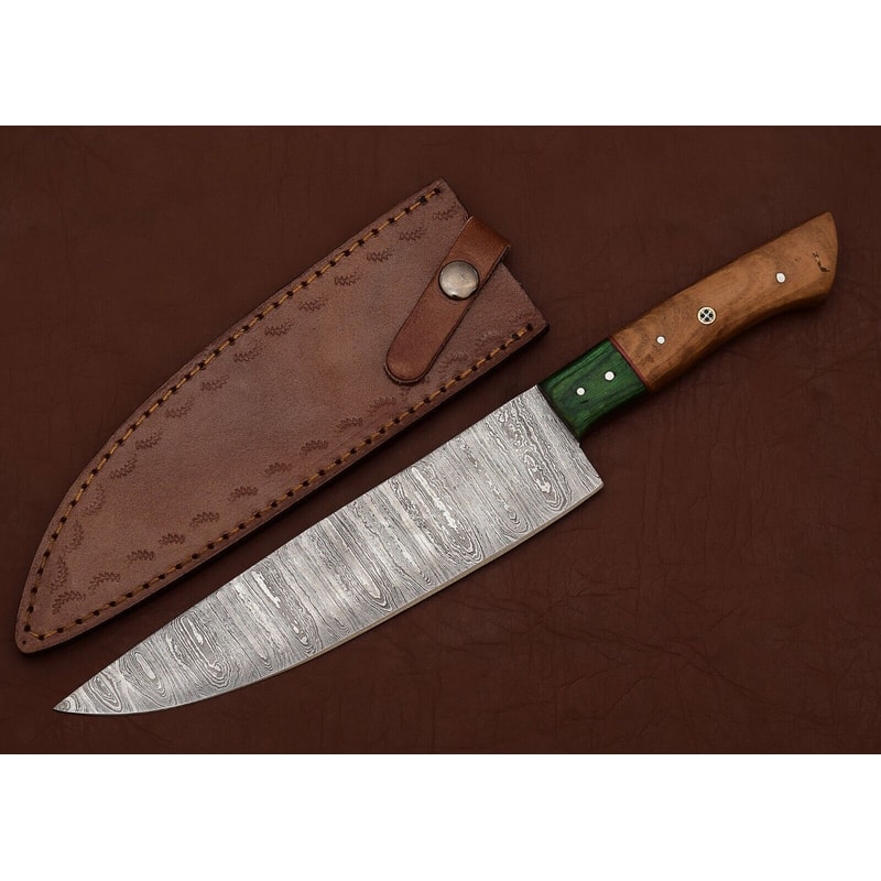 Custom Damascus Chef Fillet Knife Elegant Pakka Wood Handle Sharp Forged Blade 0