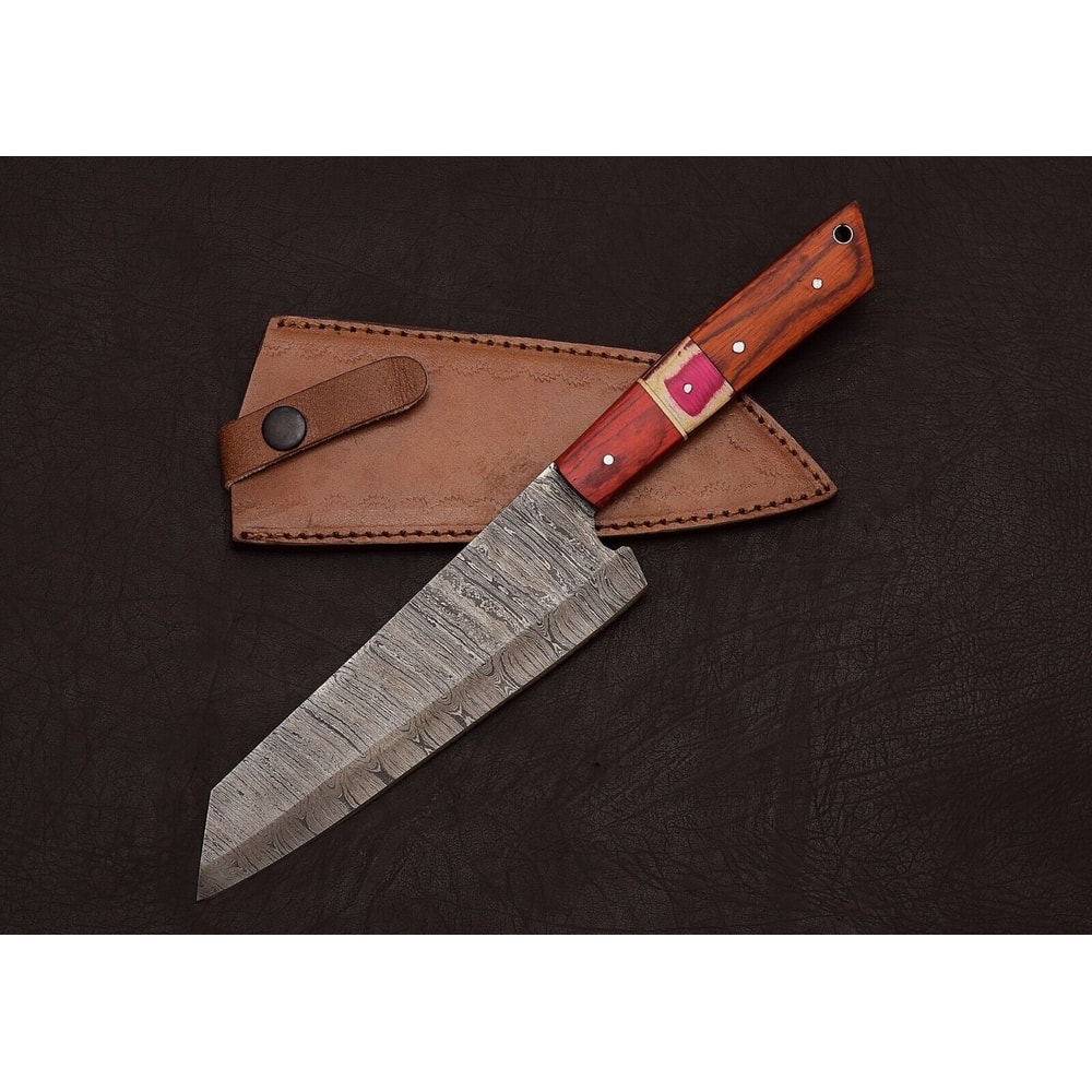 Damascus Steel Hunting Chef Knife Custom 8 Blade With Leather Sheath 2