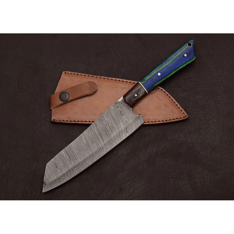 Damascus Steel Kitchen Fillet Knife Custom Handmade With Leather Sheath 2