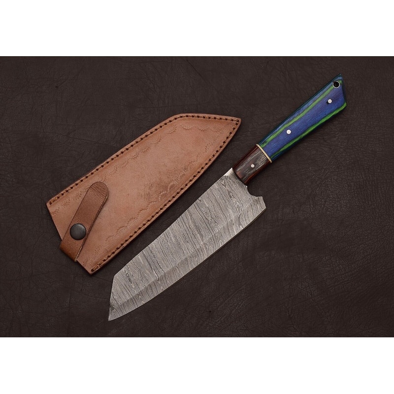 Damascus Steel Kitchen Fillet Knife Custom Handmade With Leather Sheath 0