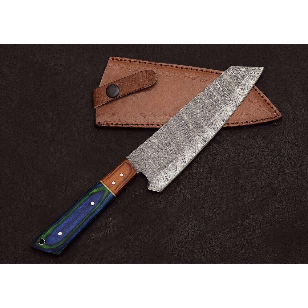 Damascus Steel Chef Fillet Knife Premium Handmade Blade With Leather Cover 1