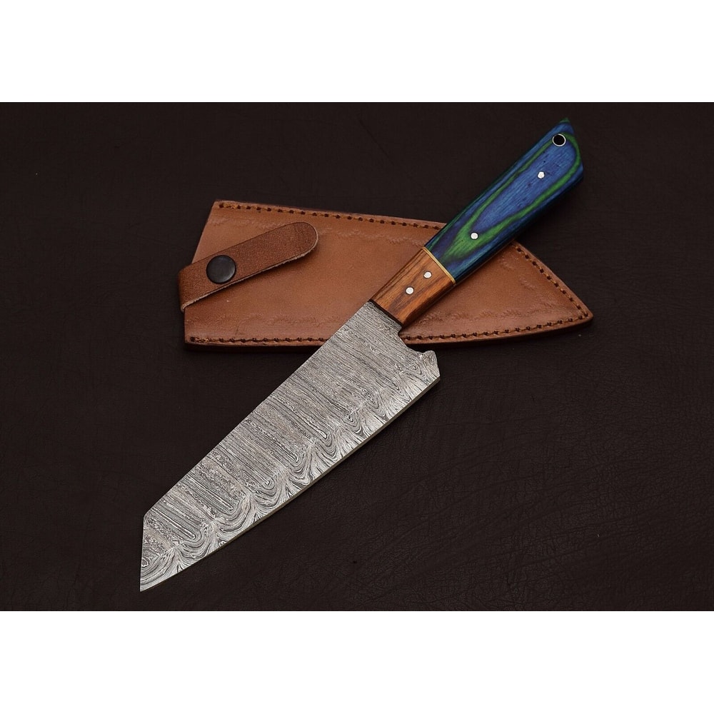 Damascus Steel Chef Fillet Knife Premium Handmade Blade With Leather Cover 2