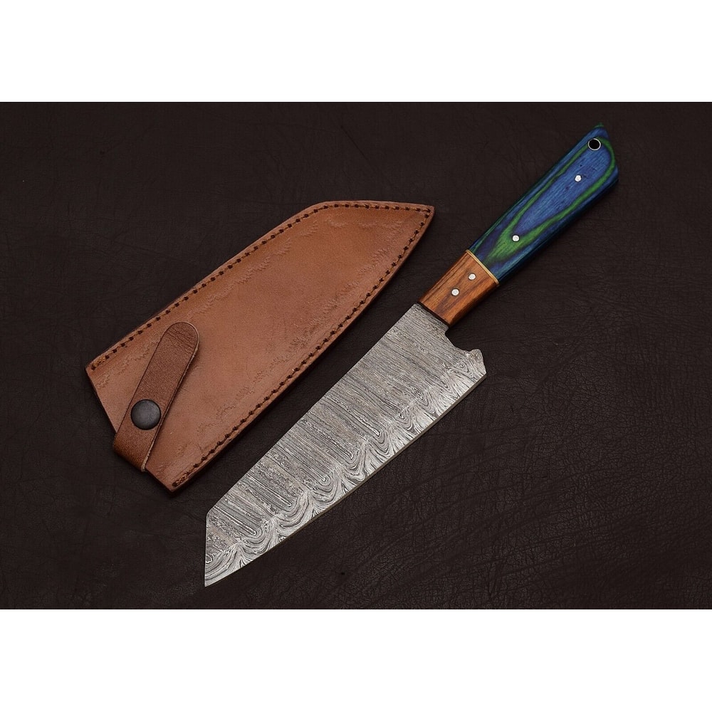 Damascus Steel Chef Fillet Knife Premium Handmade Blade With Leather Cover 0