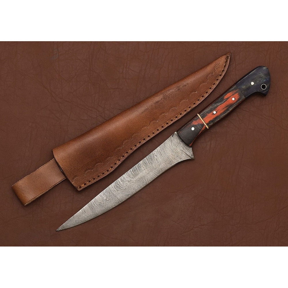 Master Crafted Damascus Steel Knife Elegant Wood Handle Razor Edge 0