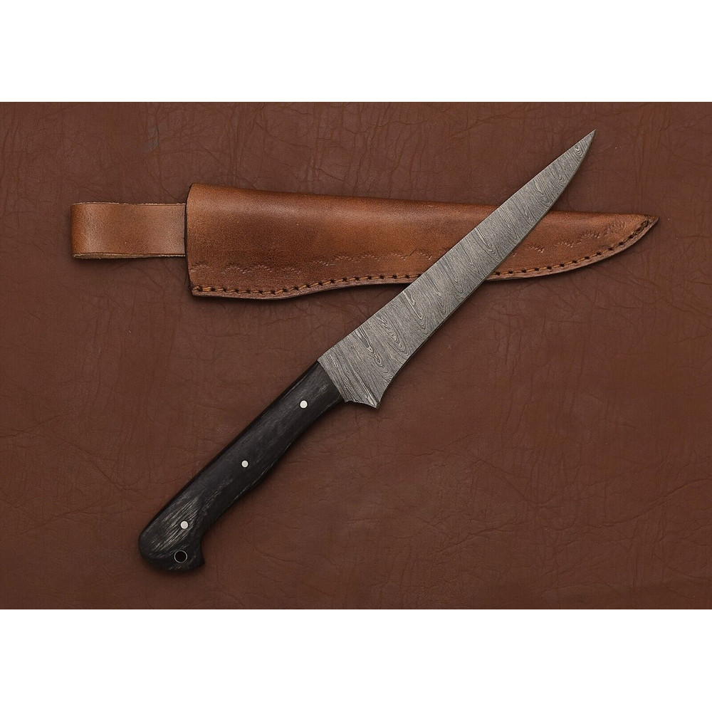 The Steel Artisan  Custom Handmade Damascus Fillet Knife With Leather Case 1