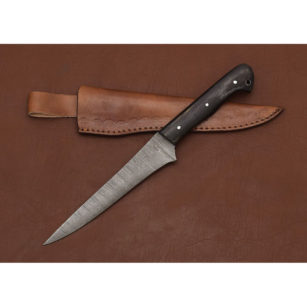 The Steel Artisan  Custom Handmade Damascus Fillet Knife With Leather Case 2